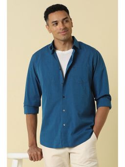 Allen Solly - Men Blue Classic Fit Solid Full Sleeves Casual Shirt