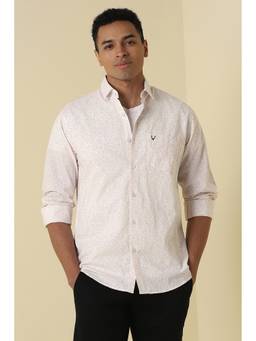Allen Solly - Men Beige Classic Fit Print Full Sleeves Casual Shirt