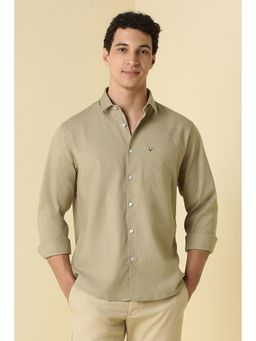 Allen Solly - Men Beige Classic Fit Solid Full Sleeves Casual Shirt