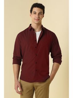 Allen Solly - Men Maroon Classic Fit Textured Full Sleeves Casual Shirt