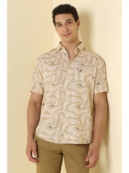 Allen Solly - Men Beige Classic Fit Print Half Sleeves Casual Shirt
