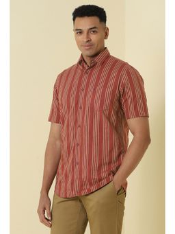 Allen Solly - Men Rust Classic Fit Stripe Half Sleeves Casual Shirt
