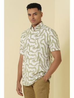 Allen Solly - Men Green Classic Fit Print Half Sleeves Casual Shirt