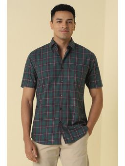Allen Solly - Men Green Sport Fit Check Half Sleeves Casual Shirt