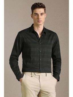Louis Philippe - Men Black Stripe Full Sleeves Formal Shirt