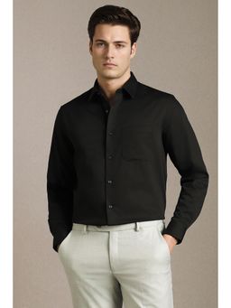 Louis Philippe - Men Black Solid Full Sleeves Formal Shirt