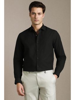 Louis Philippe - Men Black Solid Full Sleeves Formal Shirt