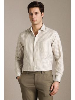 Louis Philippe - Men Beige Stripe Full Sleeves Formal Shirt