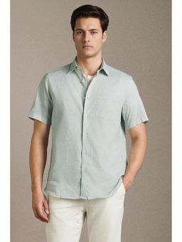 Louis Philippe - Men Light Blue Textured Half Sleeves Casual Shirt