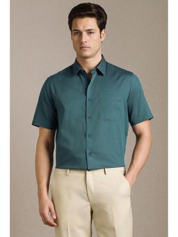 Louis Philippe - Men Blue Textured Half Sleeves Formal Shirt