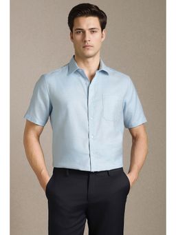 Louis Philippe - Men Light Blue Textured Half Sleeves Formal Shirt