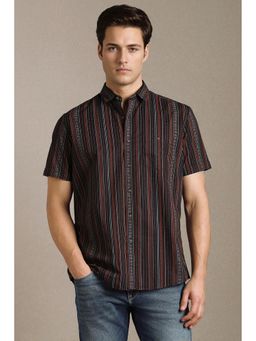 Louis Philippe - Men Brown Stripe Half Sleeves Casual Shirt