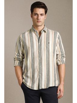 Louis Philippe - Men Beige Stripe Full Sleeves Casual Shirt