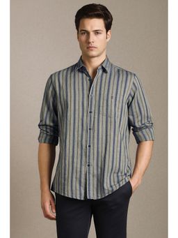 Louis Philippe - Men Grey Stripe Full Sleeves Casual Shirt