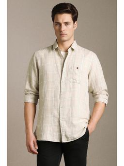 Louis Philippe - Men Beige Check Full Sleeves Casual Shirt