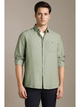 Louis Philippe - Men Green Solid Full Sleeves Casual Shirt