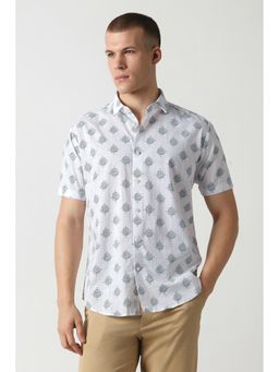 Van Heusen - Men White Print Half Sleeves Party Shirt