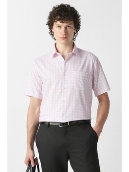 Van Heusen - Men Pink Check Half Sleeves Formal Shirt