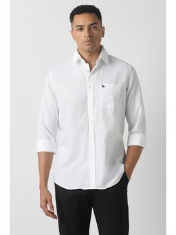 Van Heusen - Men White Solid Full Sleeves Casual Shirt