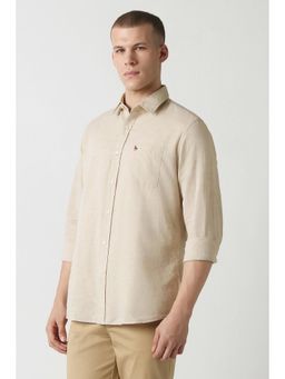 Van Heusen - Men Beige Solid Full Sleeves Casual Shirt