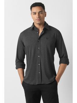 Van Heusen - Men Grey Textured Full Sleeves Casual Shirt