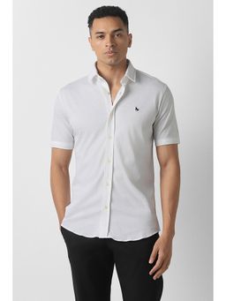 Van Heusen - Men White Solid Half Sleeves Casual Shirt