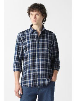 Van Heusen - Men Navy Check Full Sleeves Casual Shirt