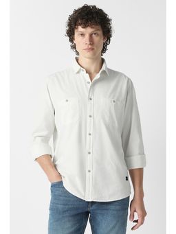 Van Heusen - Men White Solid Full Sleeves Casual Shirt