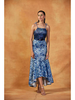 Banka Silk - Brisa Blue Printed Midi Dress