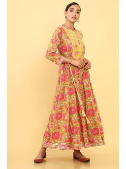 Soch - Women Mustard Cotton Floral Kurta