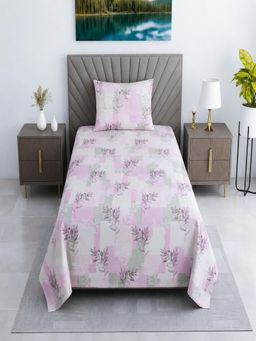 Threadwear - White Floral Cotton 400 TC Flat Single Bedsheet wit 1 Pillow cover