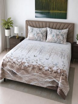 Threadwear - Digital Print 400 TC Cotton Flat Super King Size Bedsheet with 2 Pillow cover