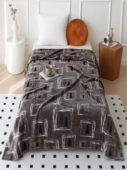 Threadwear - Coffee Floral Woollen Single Bed Blanket