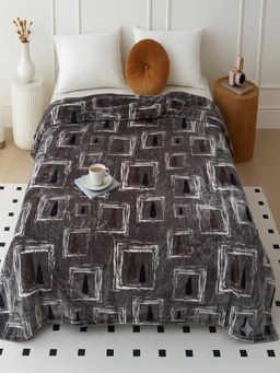 Threadwear - Coffee Floral Woollen Double Bed Blanket