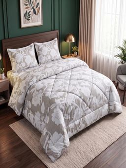 Threadwear - White Floral Queen Bedsheet With 2 Pillow Covers & Comforter