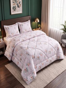 Threadwear - Pink Floral Queen Bedsheet With 2 Pillow Covers & Comforter