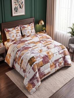 Threadwear - Multicolor Abstract Queen Bedsheet With 2 Pillow Covers & Comforter