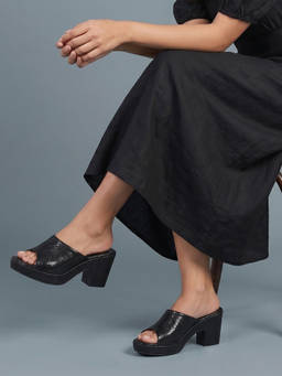 Mochi - Women Black Block Heels