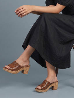 Mochi - Women Brown Block Heels