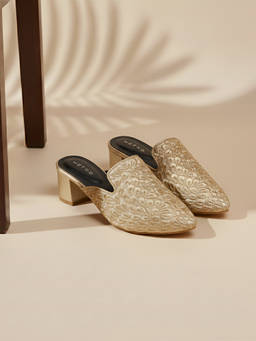 Metro - Women Gold Synthetic Casual Mules Heels