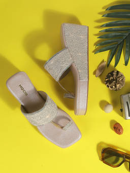 Mochi - Women Rose Gold Wedges Heels