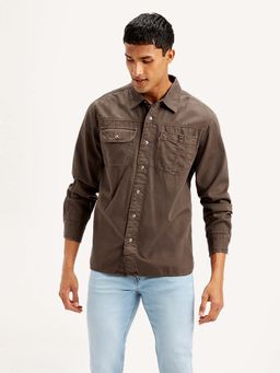 Levi's - Brown Men's Solid Spread Collar Shirt
