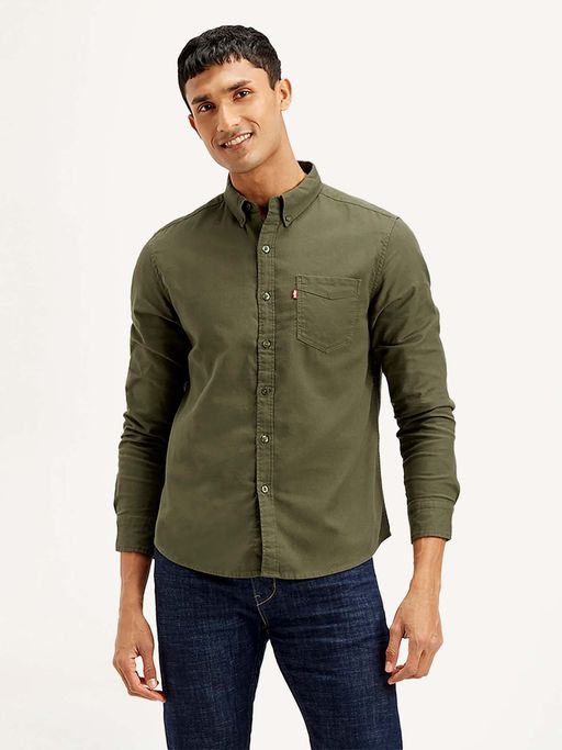 Levi's Olive Men's Solid Slim Fit Shirt