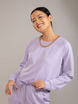 Twenty Dresses by Nykaa Fashion - Basics Purple Solid Crew Neck Chain Embellishment Sweatshirt