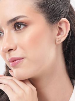 Carlton London - 925 Sterling Silver Rose Gold Plated Floral Petite Stud Earrings