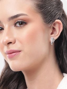 Carlton London - 925 Sterling Silver Rhodium Plated Cz Leaf Stud Earrings