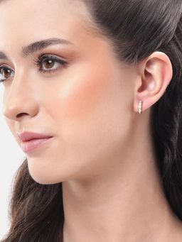 Carlton London - 925 Sterling Silver Rose Gold Plated Cz Half Hoop Earrings