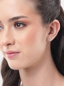 Carlton London - 925 Sterling Silver Rhodium Plated Cz Half Hoop Earrings