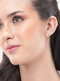 Carlton London - 925 Sterling Silver Rose Gold Plated Cz Floral Petite Stud Earrings
