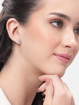 Carlton London - 925 Sterling Silver Rhodium Plated Cz and Pearl Fancy Stud Earrings